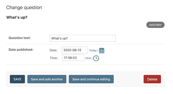 Editing form for question object