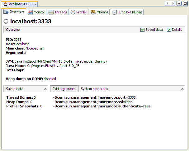 Monitoring an application via a JMX connection.